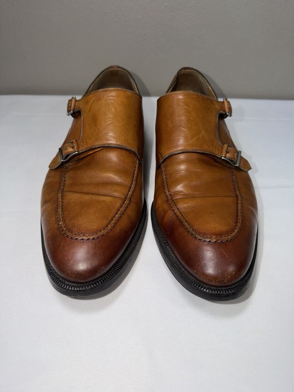 Magnanni Tan Brown Leather Size 11 Monk Double Strap Burnished Dress Shoes Mens